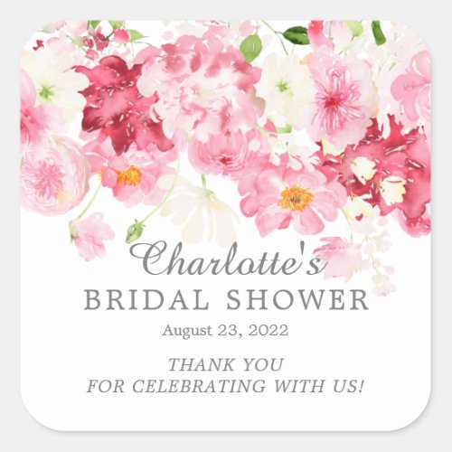 Spring Blossoms Floral Bridal Shower  Square Sticker
