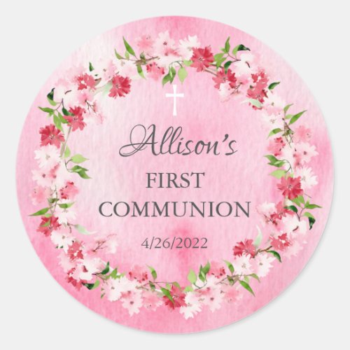 Spring Blossoms Floral Communion Classic Round Sti Classic Round Sticker