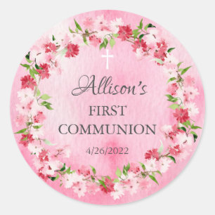 Spring Blossoms Floral Communion Classic Round Sti Classic Round Sticker