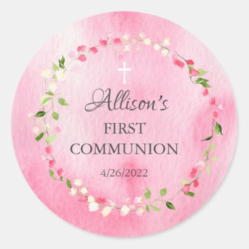 Spring Blossoms Floral Communion Classic Round Sti Classic Round Sticker