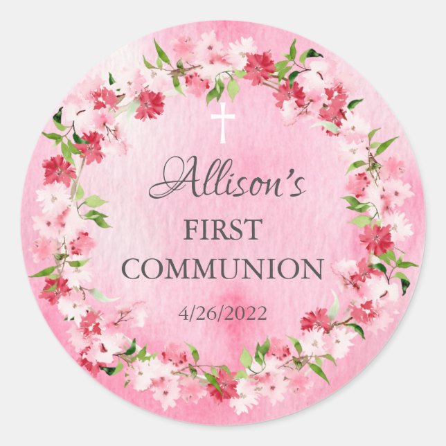 Spring Blossoms Floral Communion Classic Round Sti Sticker (Front)