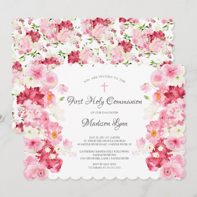Spring Blossoms Floral Communion Invitation (Front/Back)