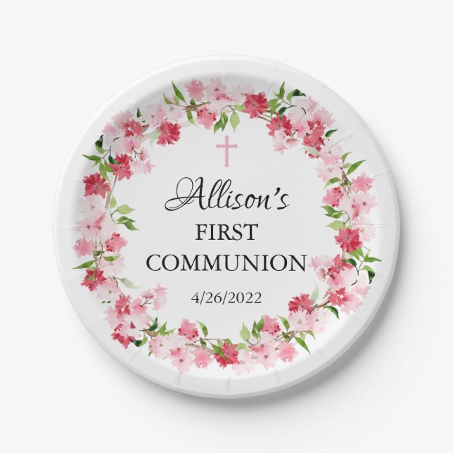 Spring Blossoms Floral Communion Paper Plates (Front)