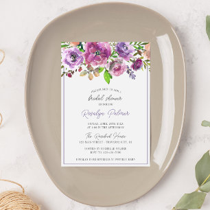 Spring Blossoms Floral Purple Peach Bridal Shower Invitation