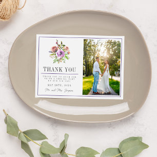 Spring Blossoms Floral Purple Peach Violet Wedding Thank You Card
