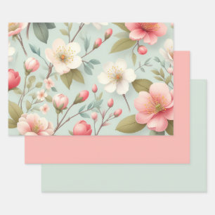 Spring Blossoms in Robin's Egg Blue Wrapping Paper Sheets