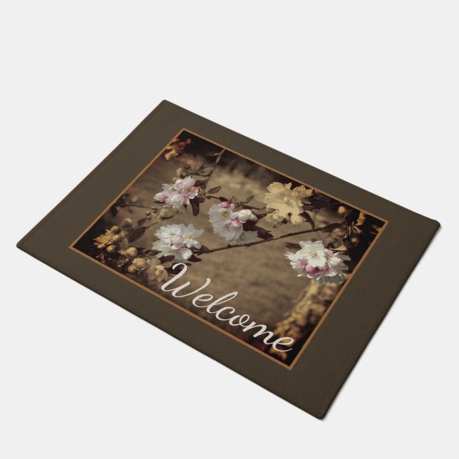 Spring Blossoms In Sepia Partial Color Welcome Doormat (Angled)