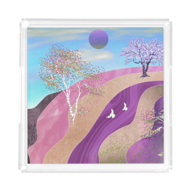 Spring Blossoms Landscape Acrylic Tray (Front)