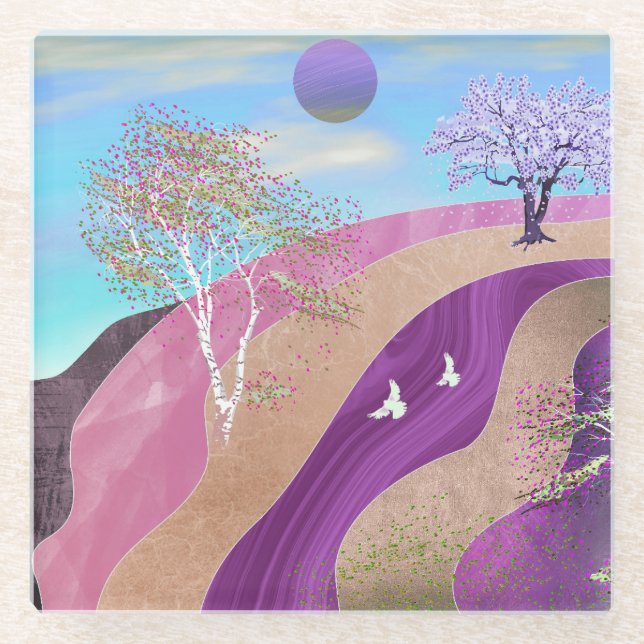 Spring Blossoms Landscape Glass Coaster (Front)