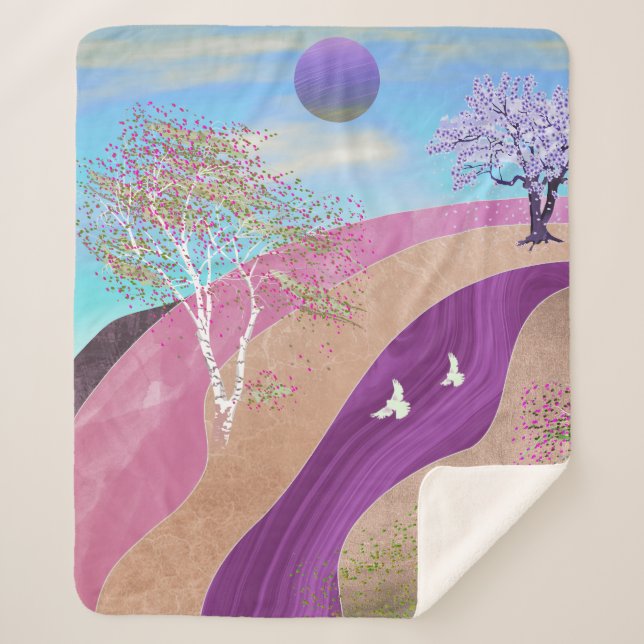 Spring Blossoms Landscape Sherpa Blanket (Front)