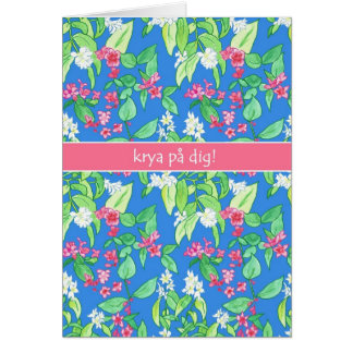 Spring Blossoms on Blue Swedish Language Get Well Cards