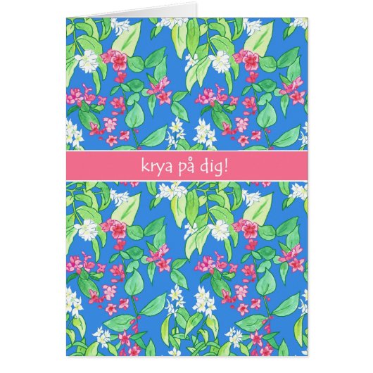 Spring Blossoms on Blue Swedish Language Get Well Cards (Front)