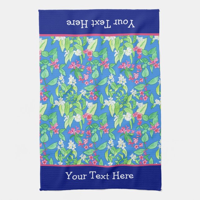 Spring Blossoms, Philadelphus and Weigela on Blue Towel (Vertical)
