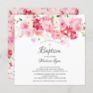 Spring Blossoms Pink Floral Baptism Invitation