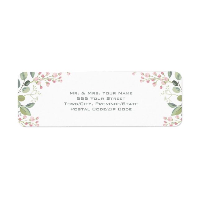 Spring Blossoms Pink Floral Mint Green Wedding Label (Front)