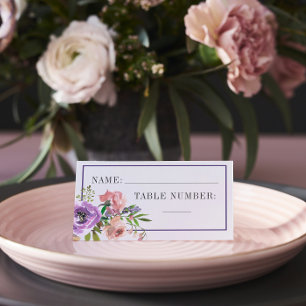 Spring Blossoms Purple Peach Floral Wedding Place Card