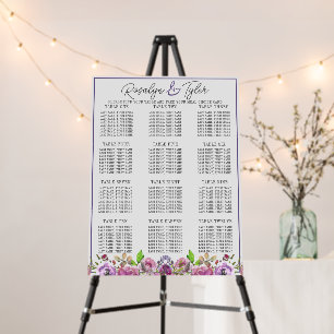 Spring Blossoms Purple Peach Wedding Seating Chart Foam Board