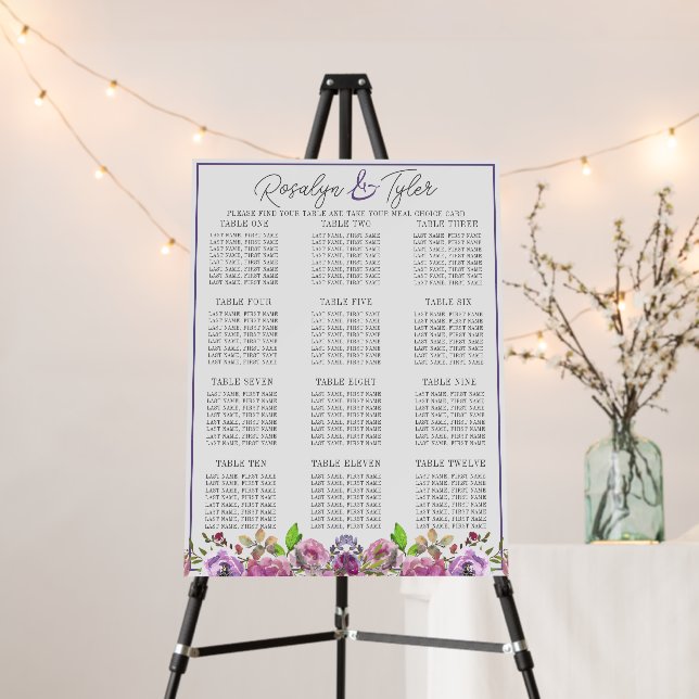 Spring Blossoms Purple Peach Wedding Seating Chart Foam Board (In Situ (Stand))