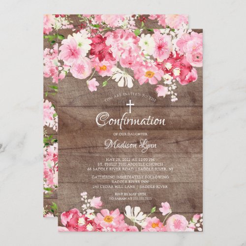 Spring Blossoms Rustic Floral Confirmation Invitation