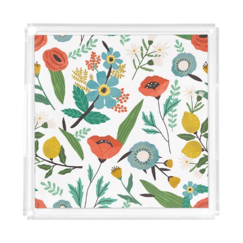 Spring Blossoms Seamless Floral Pattern Acrylic Tray