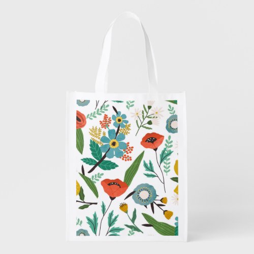 Spring Blossoms Seamless Floral Pattern Grocery Bag