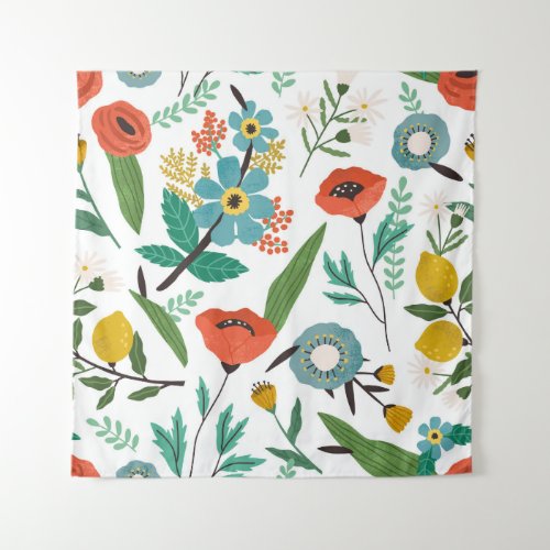 Spring Blossoms Seamless Floral Pattern Tapestry