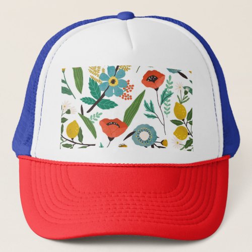 Spring Blossoms Seamless Floral Pattern Trucker Hat