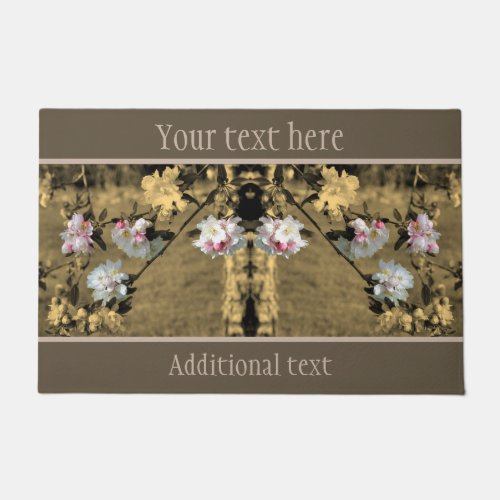 Spring Blossoms Sepia Partial Color Personalized Doormat