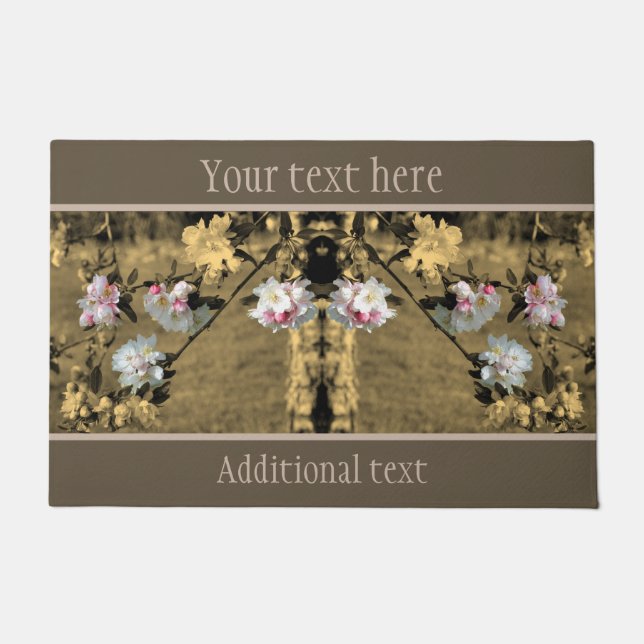 Spring Blossoms Sepia Partial Color Personalized Doormat (Front)
