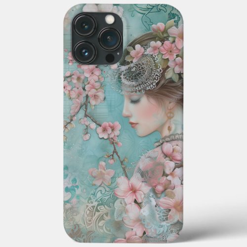 Spring Blossoms Shabby Chic Lady Portrait  iPhone 13 Pro Max Case