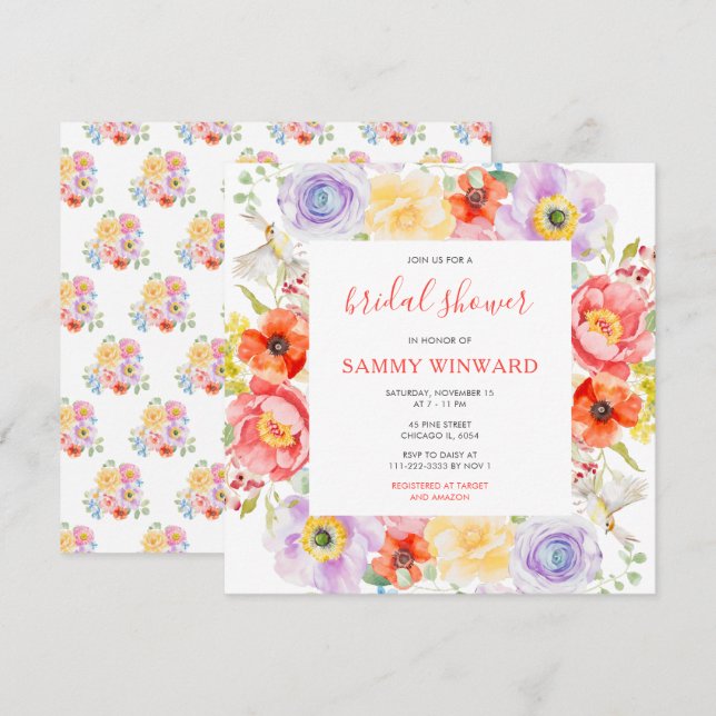 Spring Blossoms Wildflowers Bridal Shower Invitation (Front/Back)
