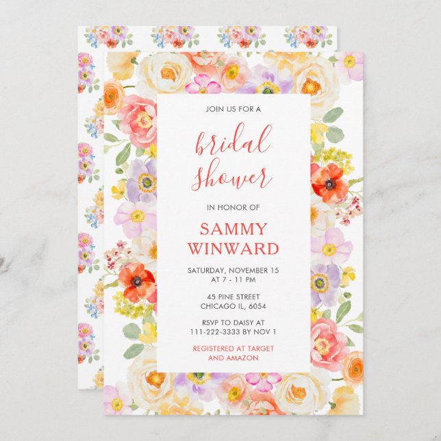 Spring Blossoms Wildflowers Bridal Shower Invitation (Front/Back)