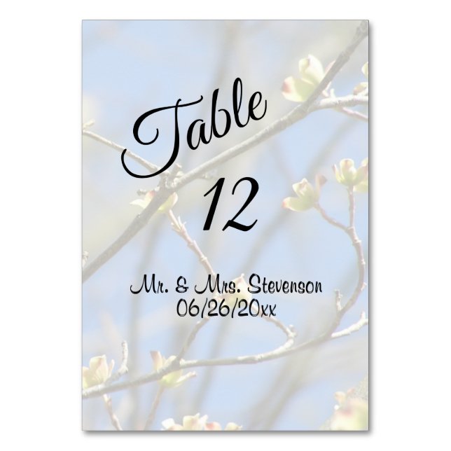 Spring Blossoms with Black Name and Date Table Number (Front)