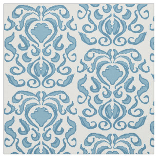Spring blue and white damask fabric