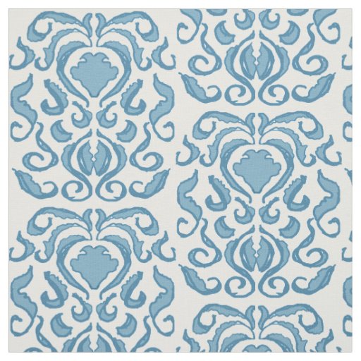 Spring blue and white damask fabric