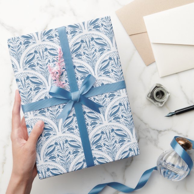 Spring Blue and White Floral Botanical Pattern Wrapping Paper (Gifting)
