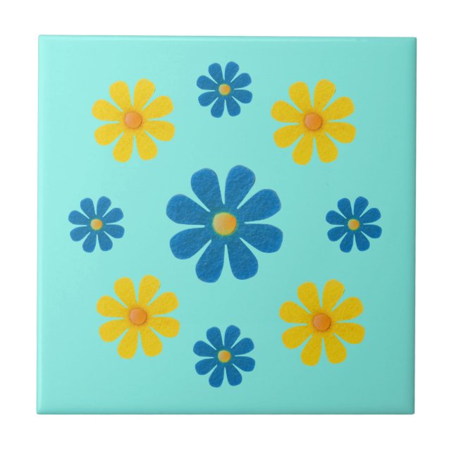 Spring blue and yellow flowers for kitchen tile (Front)