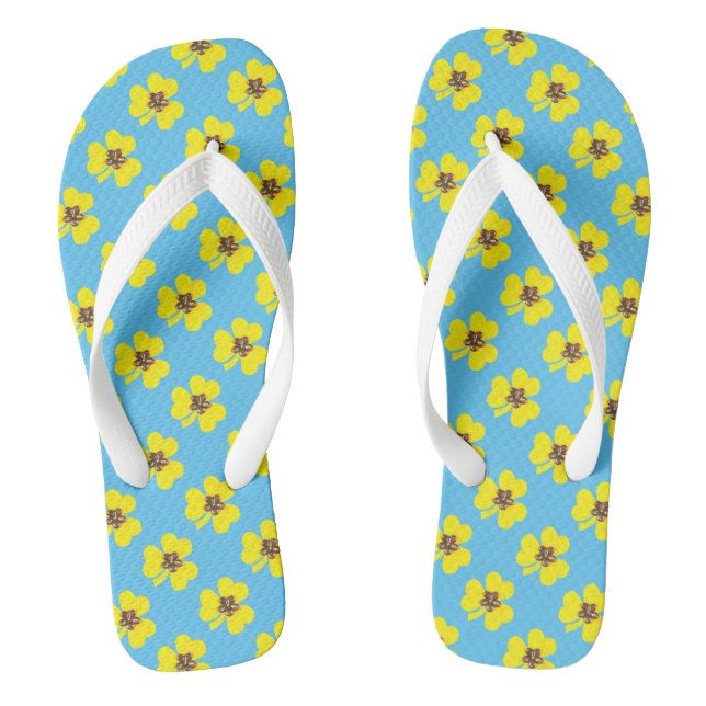 Spring blue and yellow, yellow clovers flip flops (Footbed)