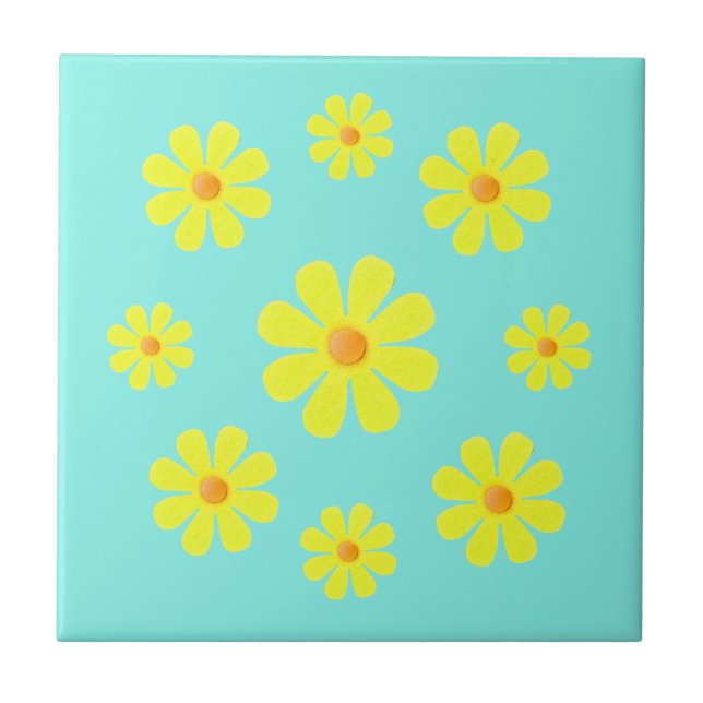 Spring blue and yellow, yellow flowers for kitchen tile (Front)