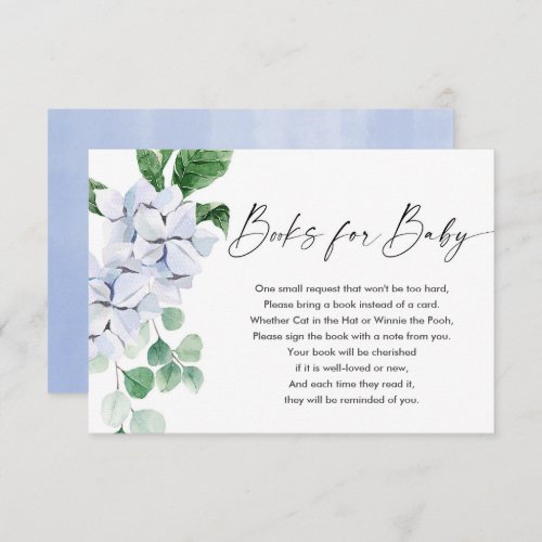 Spring blue floral greenery books for baby boy enclosure card