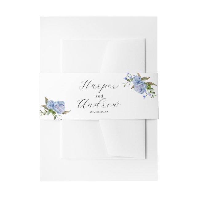 Spring Blue Floral Wedding  Invitation Belly Band (Front Example)