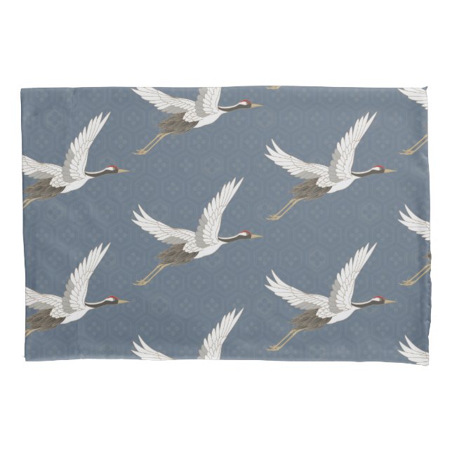 Spring Blue Flying Cranes Pillow Case (Front)