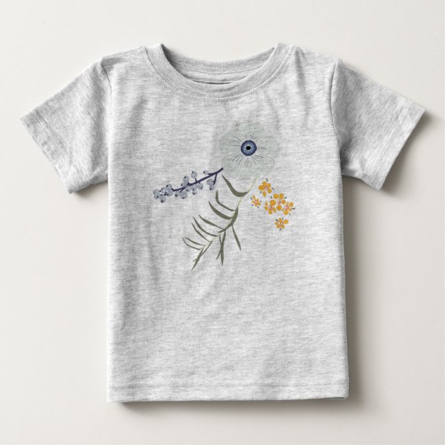 Spring Blue Green Yellow Botanical Flowers Baby T-Shirt (Front)