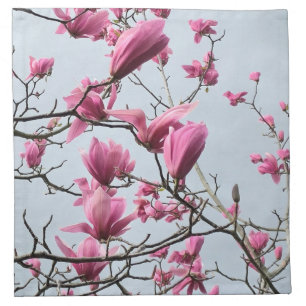 Spring Blue Pink Magnolia Blossoms Peaceful Hanami Cloth Napkin