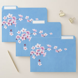 Spring Blue Sky Cherry Blossom Flowers Warecolor File Folder