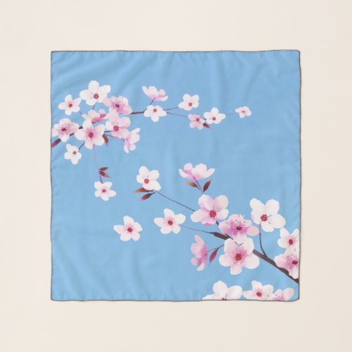 Spring Blue Sky Cherry Blossom Flowers Warecolor Scarf