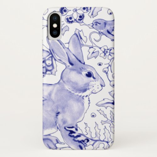 Spring Blue  White Bunny  Bird Floral Delft iPhone X Case