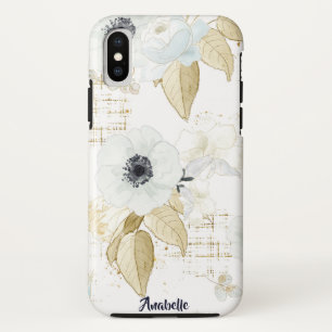 Spring Blue & White Flowers Pattern Monogram iPhone XS Case