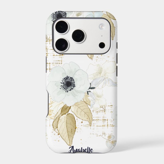 Spring Blue & White Flowers Pattern Monogram Iphone Case (Back)