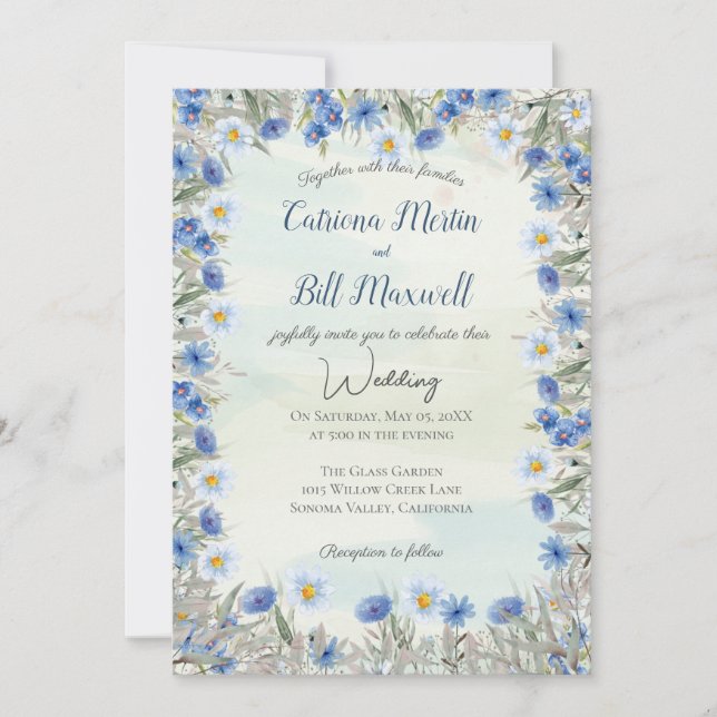Spring Blue Wildflower Acrylic Wedding Invitation (Front)